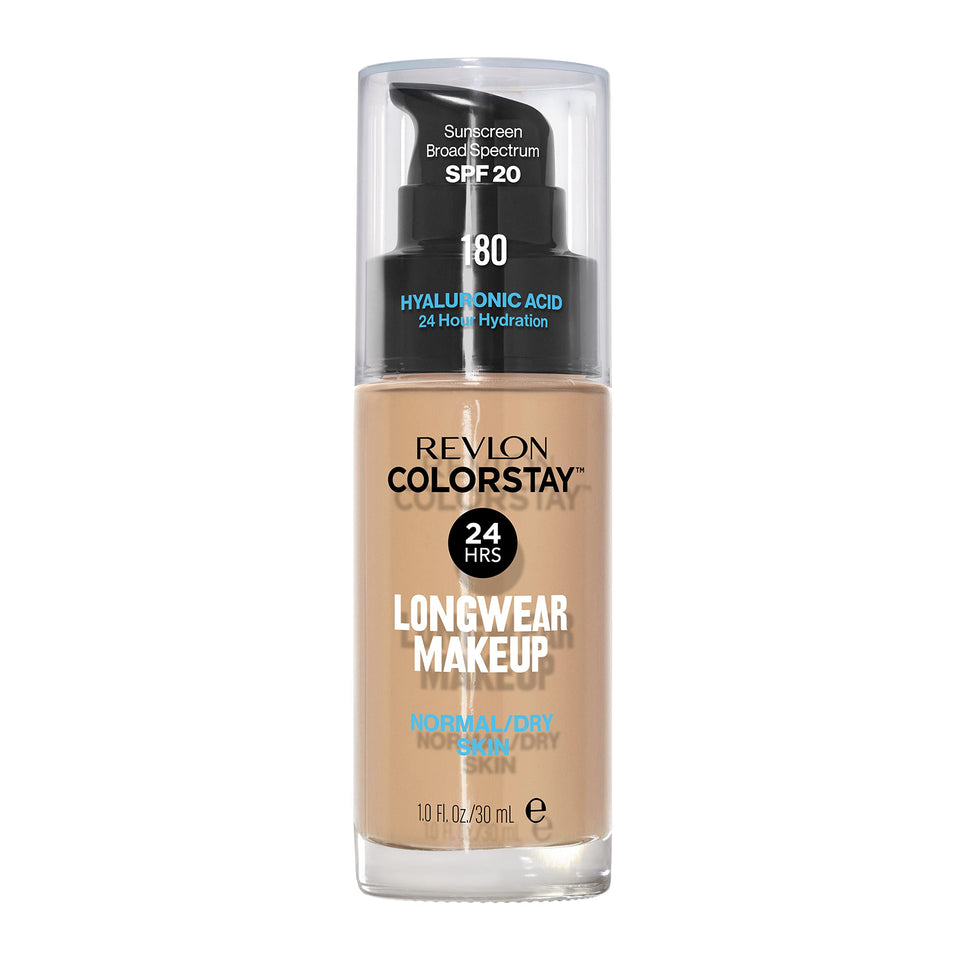 Revlon pump bottle front view showing shade and packaging benefit