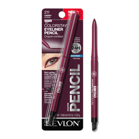 REVLON pencil front view showing matte 211 Cherry and easy application benefit
