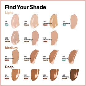 Close-up of face wearing Revlon ColorStay Natural Tan showing matte finish