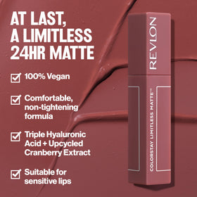 Revlon ColorStay Limitless texture swipe showing smooth matte finish benefit