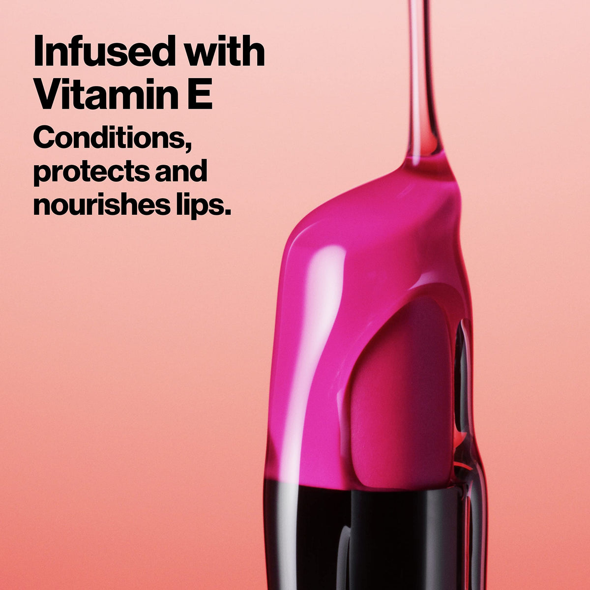 Model applying Revlon lipstick illustrating effortless one-stroke coverage benefit