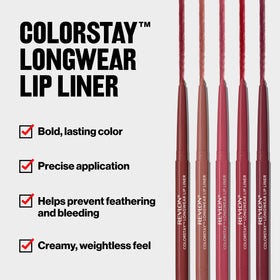 Revlon pencil next to ruler showing compact 0.01 oz size for travel convenience