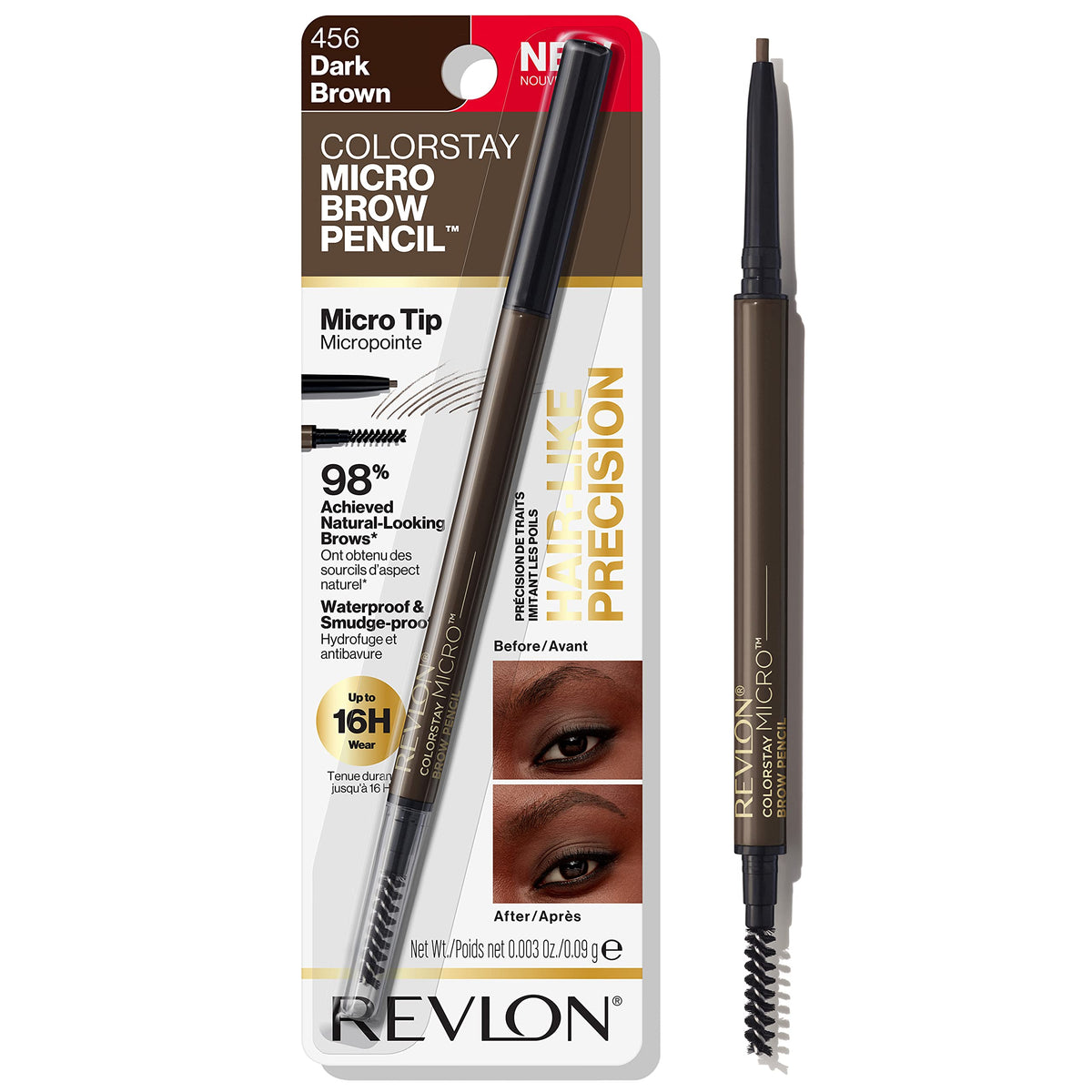 Revlon pencil front packaging showing shade and slim design for precise brows