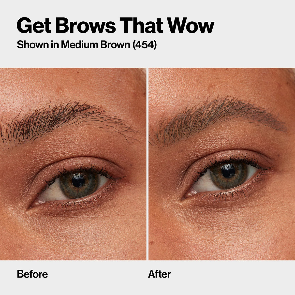 Revlon ColorStay Micro brow before and after to show natural-looking filled brows