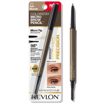 Revlon ColorStay Micro pencil front packaging showing shade and compact size benefit