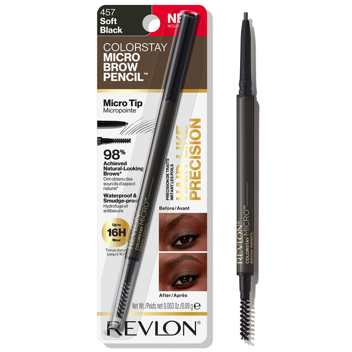 Revlon ColorStay Micro front packaging showing pencil and shade, easy selection benefit