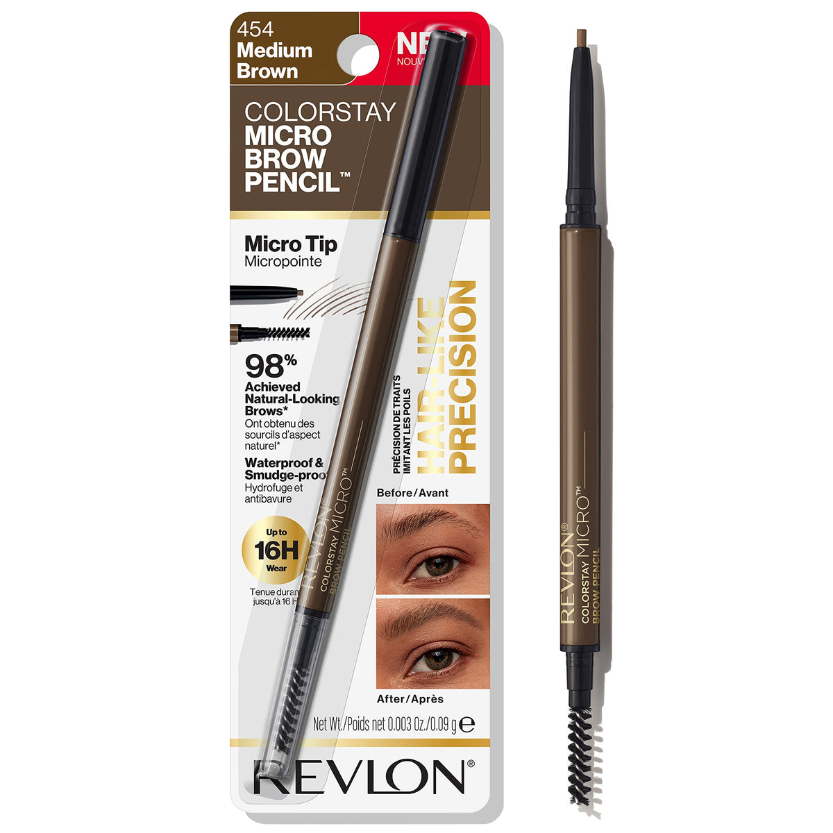Revlon ColorStay Micro pencil front packaging showing slim retractable design and shade