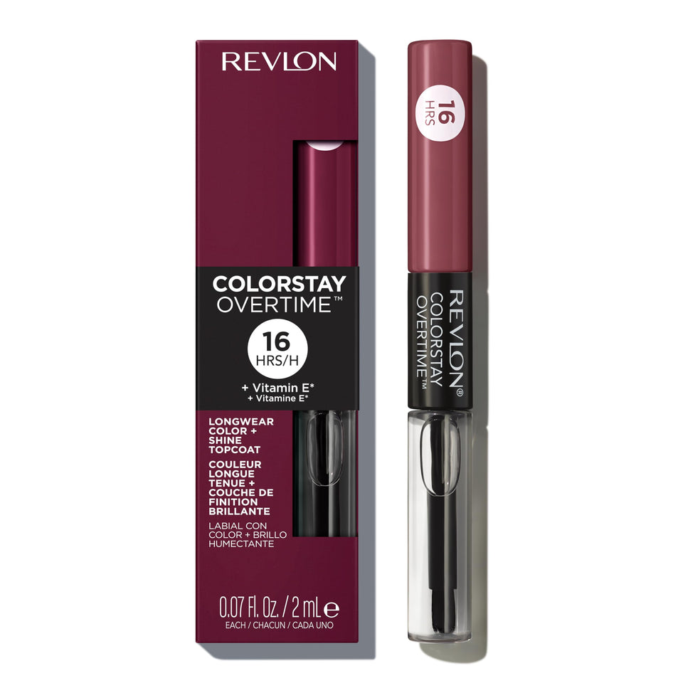 Revlon ColorStay Overtime front packaging showing dual-ended design and shade