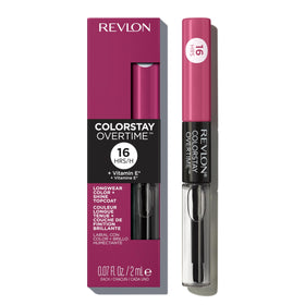 Revlon ColorStay Overtime front packaging showing Perennial Plum and benefit of long wear