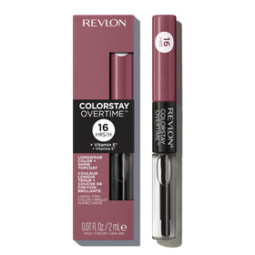 Revlon ColorStay Overtime front packaging showing shade Everlasting Rum and benefits