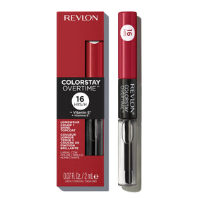 Revlon ColorStay Overtime front packaging showing shade and benefits