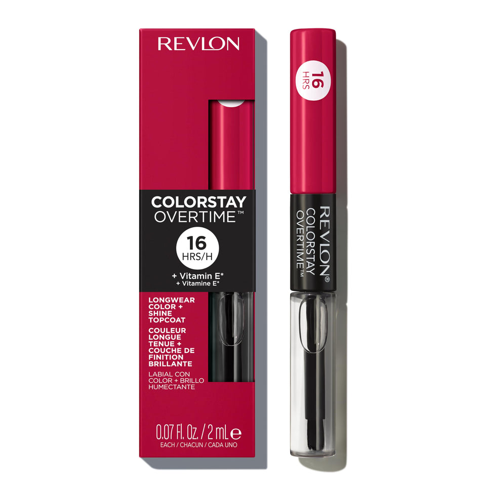 Revlon dual-ended tube front view showing sleek packaging and bold shade