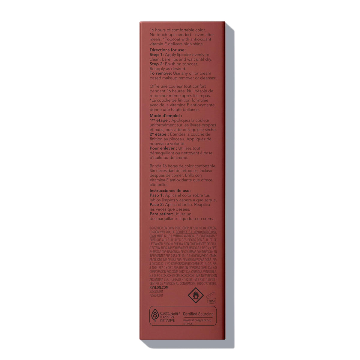 Revlon ingredients label close-up highlighting vitamin E and botanical extracts benefit