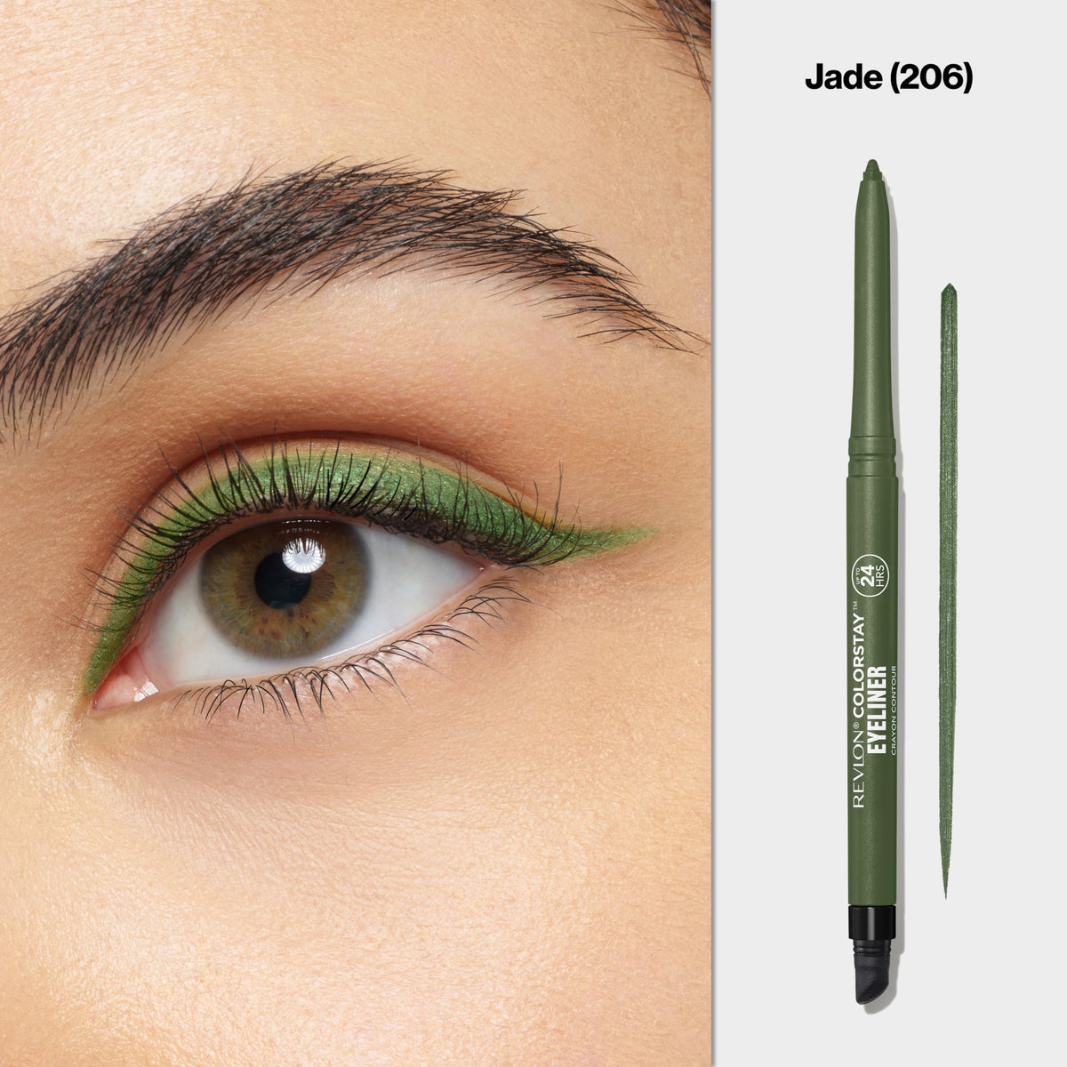 Revlon ColorStay cap open revealing built-in sharpener for on-the-go precision