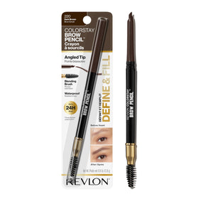 Revlon eyebrow pencil front packaging showing product and color benefits
