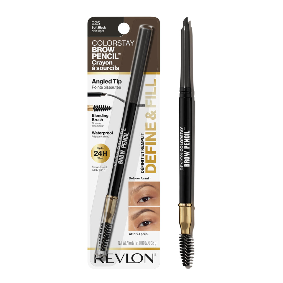 Revlon ColorStay pencil front view shows slim angled tip for precise brows