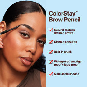 Revlon pencil in hand to show travel size and easy application benefit