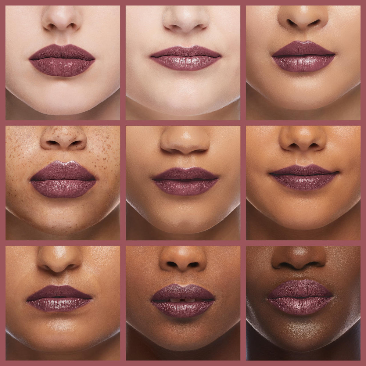 Close-up of lips wearing Revlon ColorStay Royal Raisin showing satin finish