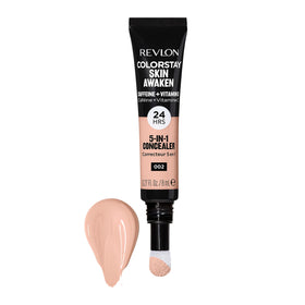Creamy concealer texture swipe close-up, Revlon formula blending smoothly for natural finish benefit