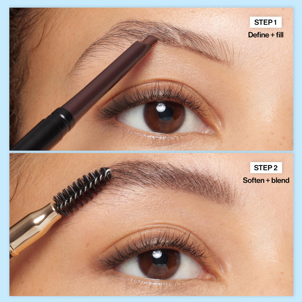 Revlon pencil creating thin and thick strokes on skin for demonstration