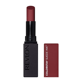 Revlon ColorStay Suede Ink front packaging showing shade and finish benefit