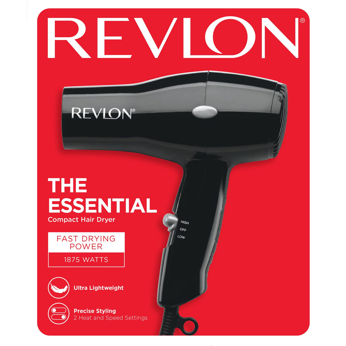 Revlon compact hair dryer in travel pouch illustrating portability and organized packing