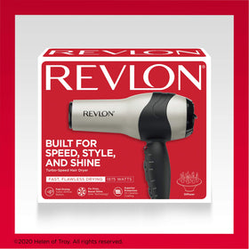 REVLON control buttons close-up showing heat and turbo settings for precision