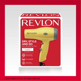 Revlon dryer used in bathroom setting demonstrating quick styling on the go