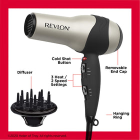 REVLON dryer in use styling hair demonstrating faster drying and smooth results