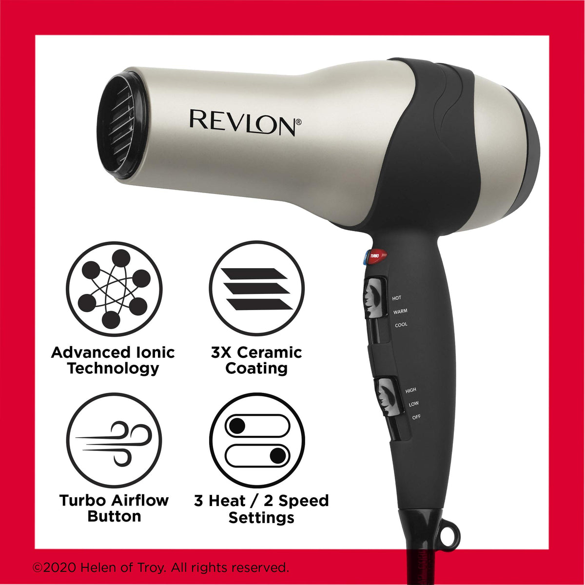 REVLON dryer next to ruler showing compact size and travel-friendly benefit