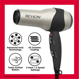 REVLON dryer next to ruler showing compact size and travel-friendly benefit