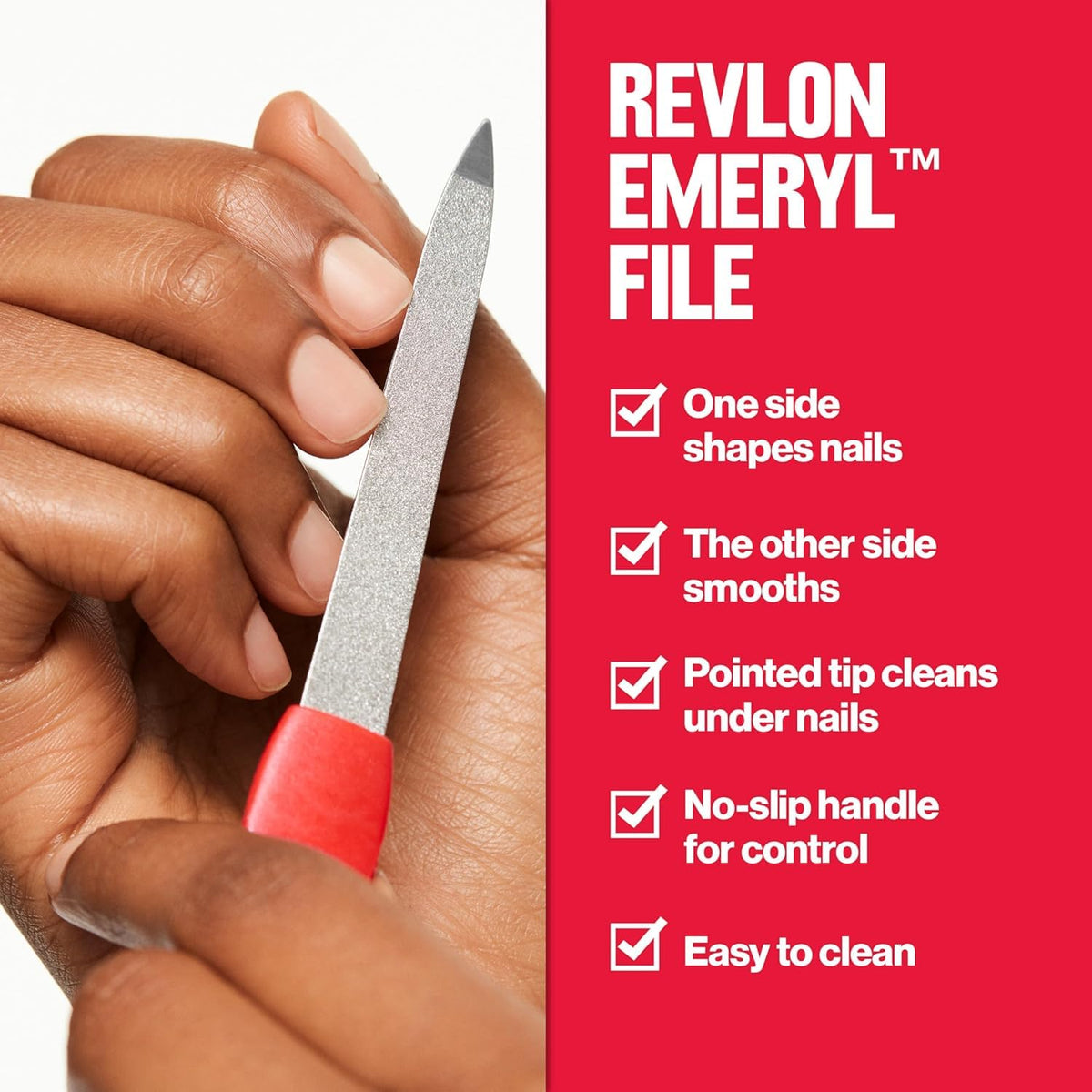 Revlon detail of metal grit side for durable, even nail smoothing