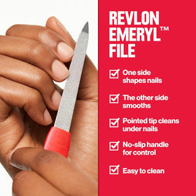 Revlon detail of metal grit side for durable, even nail smoothing