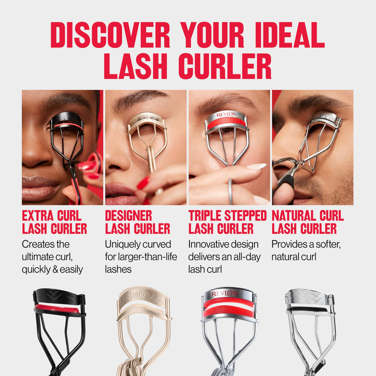 Revlon extra curl before after lashes comparison showing dramatic uplift