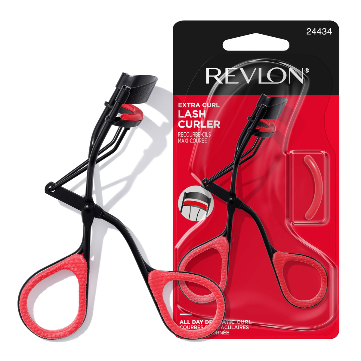 Revlon extra curl front view showing sleek curler for precise lift