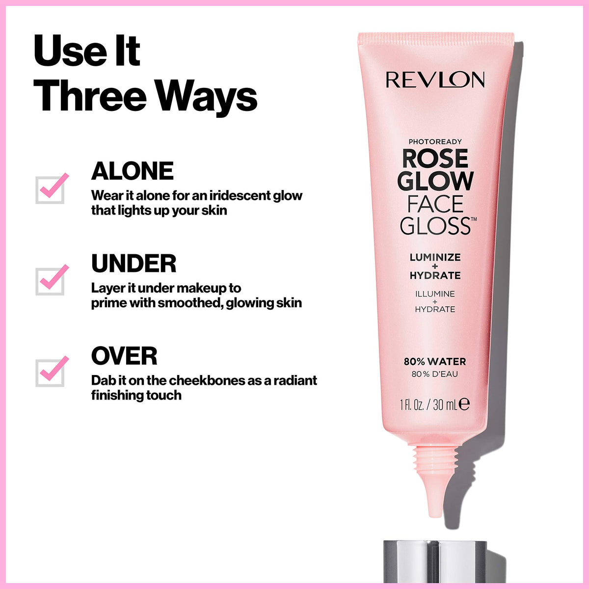 Revlon face gloss swatched on hand illustrating blendable glow and lightweight feel
