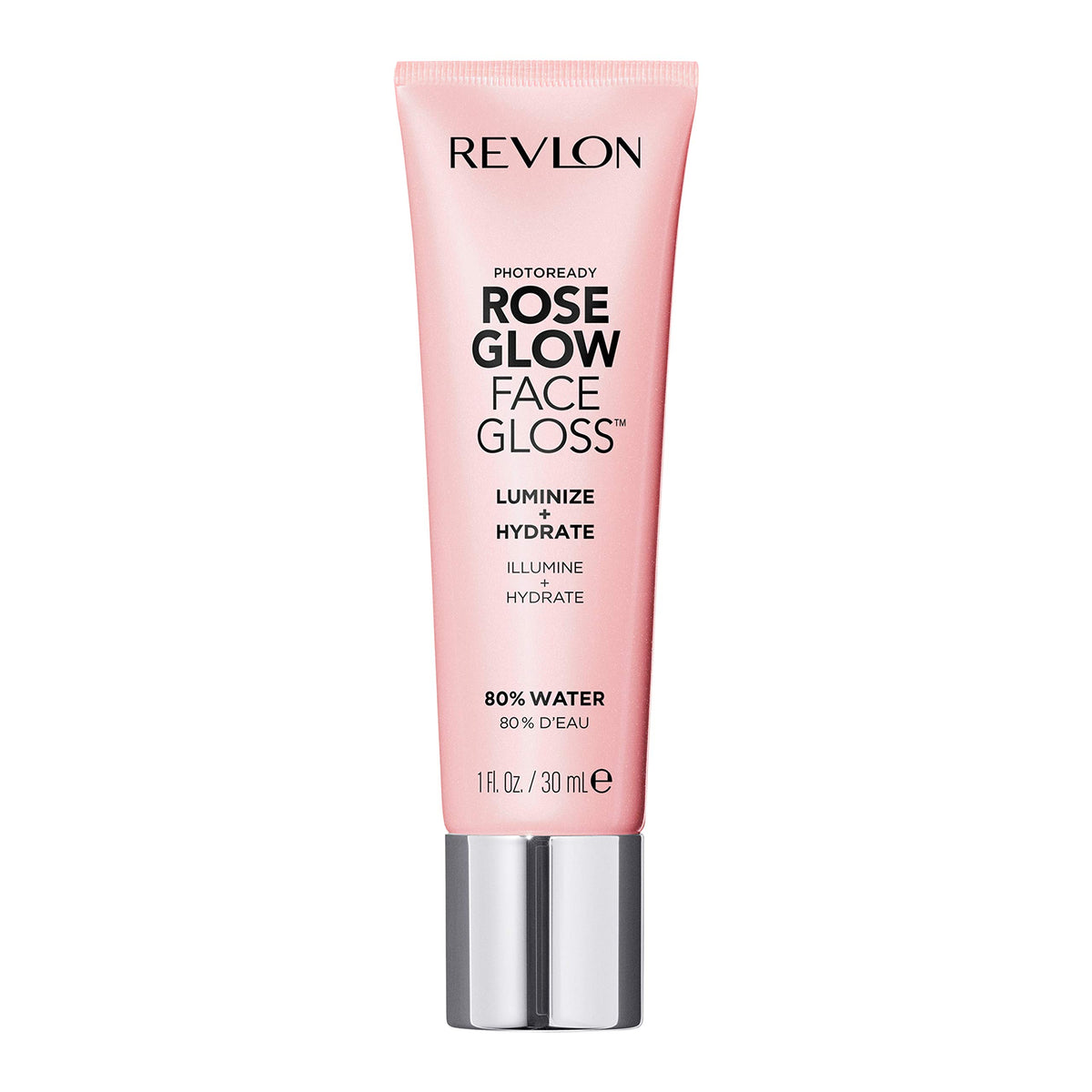 Revlon face gloss front packaging showing sleek tube and rosy gel benefit glow