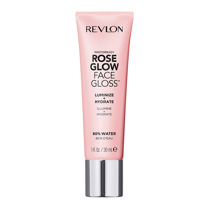 Revlon face gloss front packaging showing sleek tube and rosy gel benefit glow