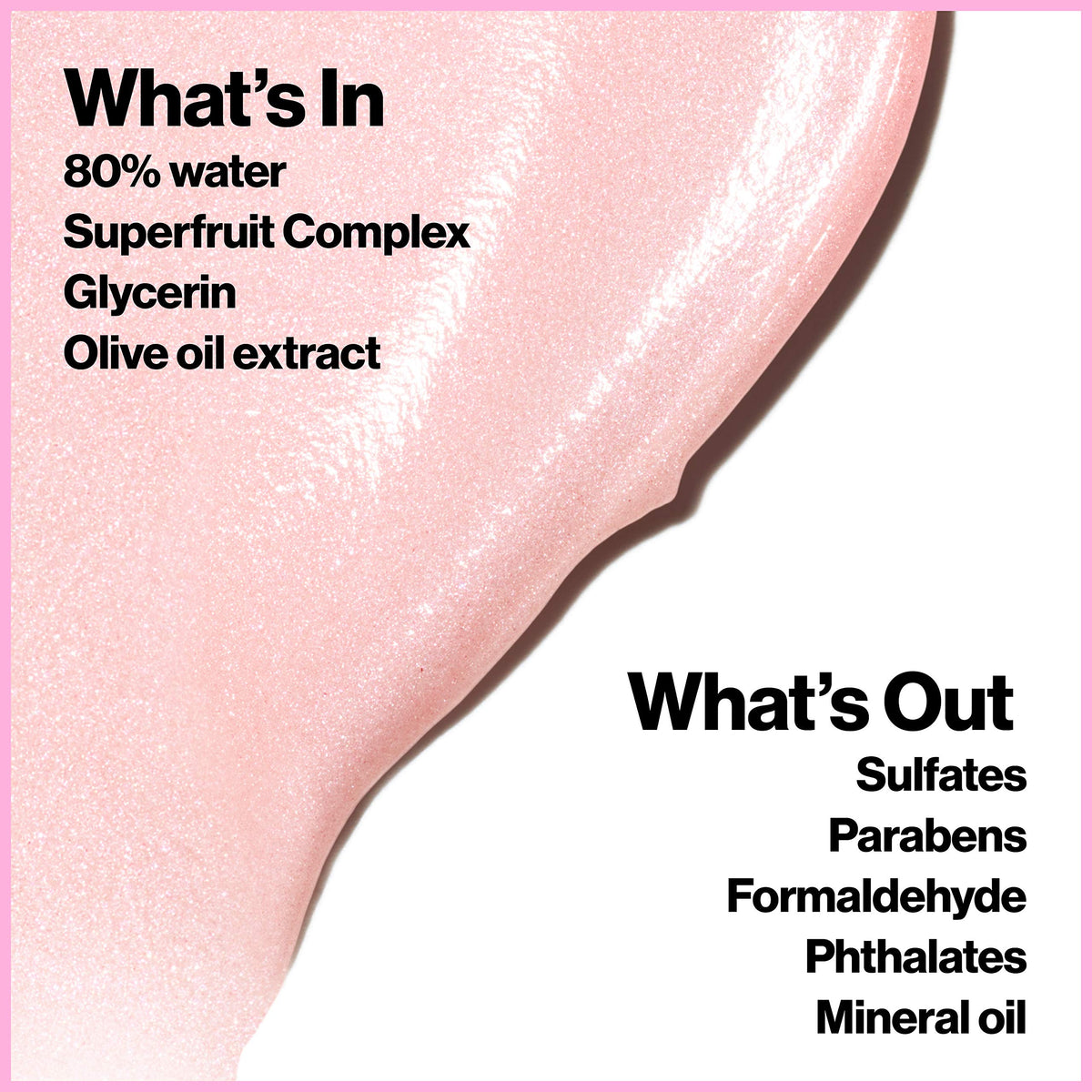 Revlon face gloss ingredients label highlighting glycerin and olive oil moisturizing benefits