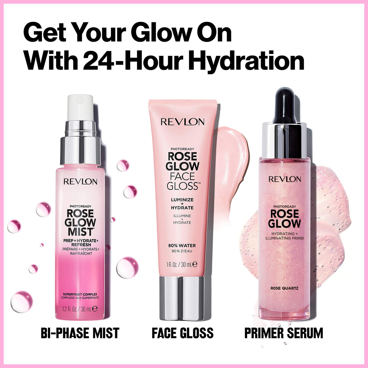 Revlon face gloss next to a ruler showing 1 fl oz size and travel-friendly convenience