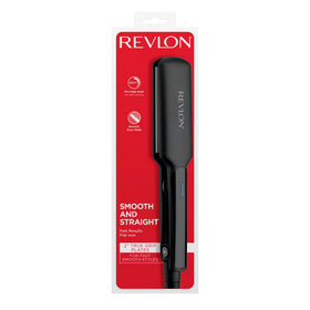 REVLON flat iron beside travel bag illustrating compact size and travel-friendly convenience