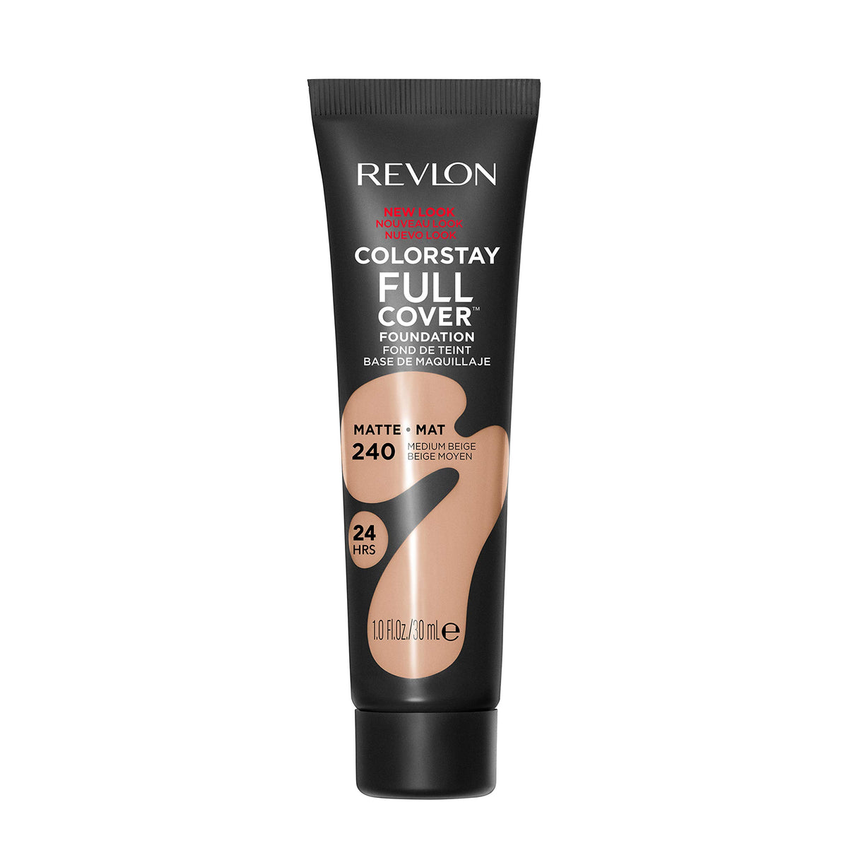 Revlon front tube of ColorStay 240 Medium Beige showing product and shade benefit