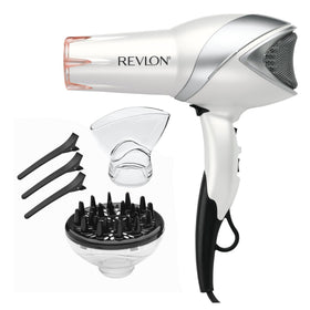 REVLON front view of infrared ionic hair dryer showing design and benefits