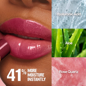 REVLON before and after lips showing visible shine and softened lines benefit
