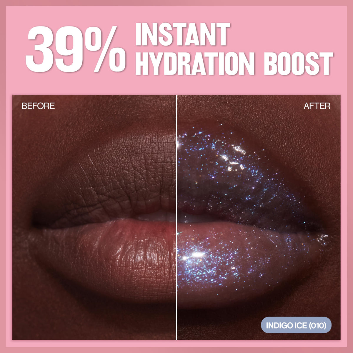 Revlon glimmer gloss on lips closeup demonstrating glossy, multidimensional shine