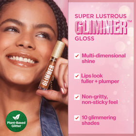 Revlon glimmer gloss texture swipe highlighting sheer shimmer and non-sticky feel