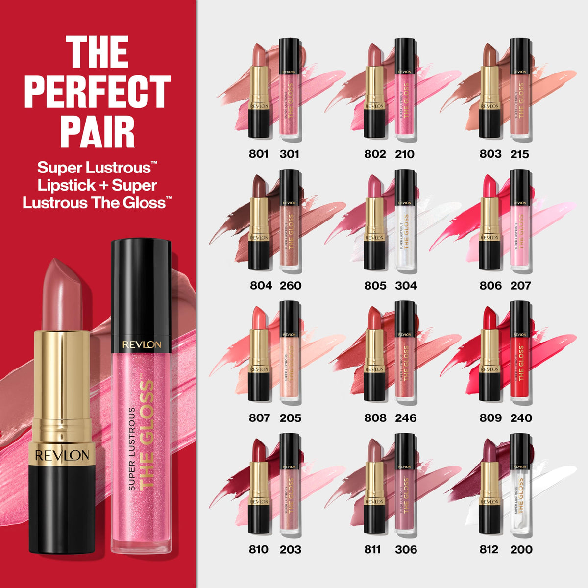 Revlon display of multiple Super Lustrous shades to show shade versatility benefit