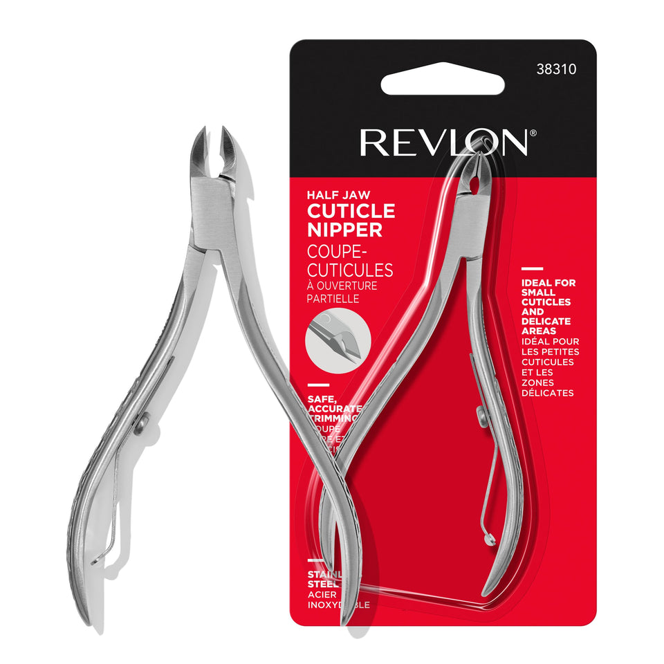 Revlon front view of half-jaw cuticle nipper showing ergonomic grip and durable finish