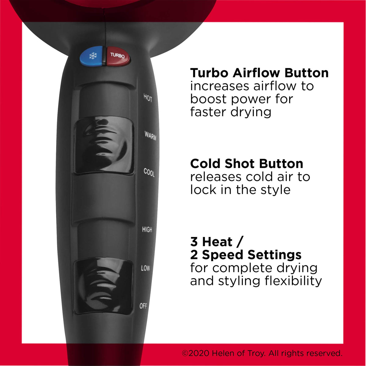 REVLON soft-feel handle detail for comfortable grip during styling