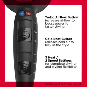 REVLON soft-feel handle detail for comfortable grip during styling
